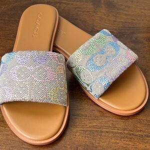 Coach Crystal Rainbow Pattern Slide Sandals